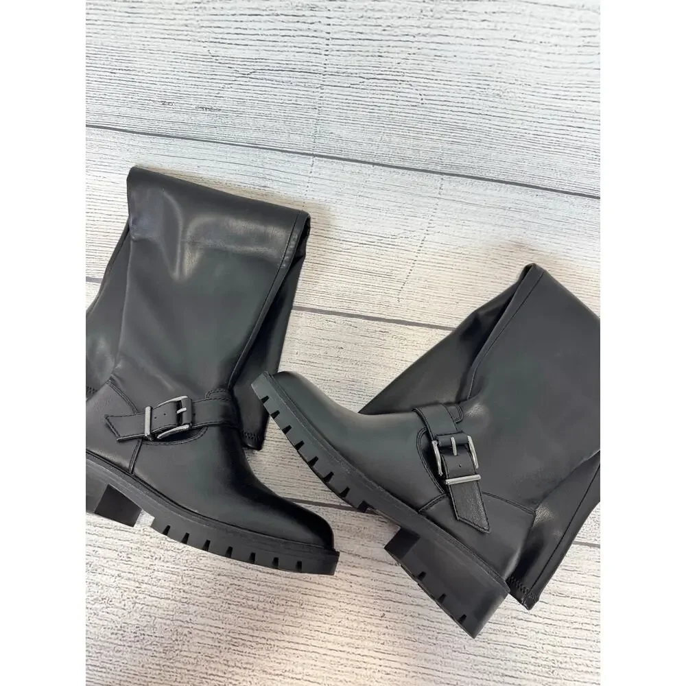 Vince Camuto Women's Black Abrila Lug Over The Knee Boots Size 7 WIDE CALF